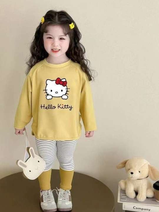 Hello Kitty qizlar uchun sariq kofta va legginsli bolalar kiyim to‘plami