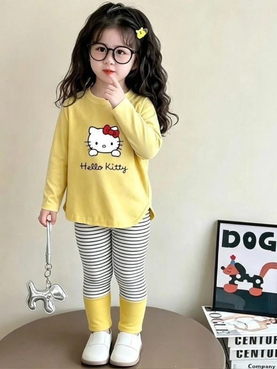 Hello Kitty qizlar uchun sariq kofta va legginsli bolalar kiyim to‘plami