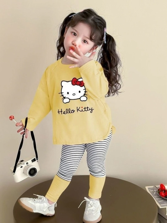 Hello Kitty qizlar uchun sariq kofta va legginsli bolalar kiyim to‘plami
