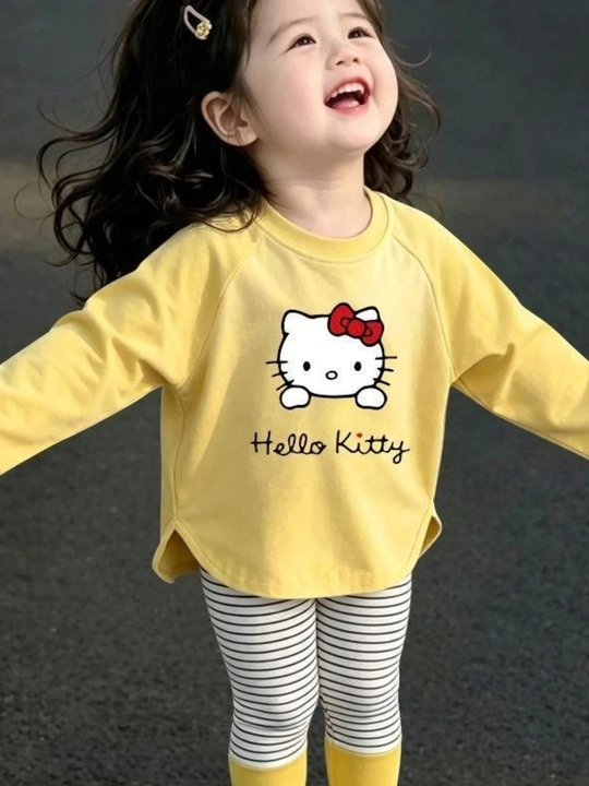 Hello Kitty qizlar uchun sariq kofta va legginsli bolalar kiyim to‘plami