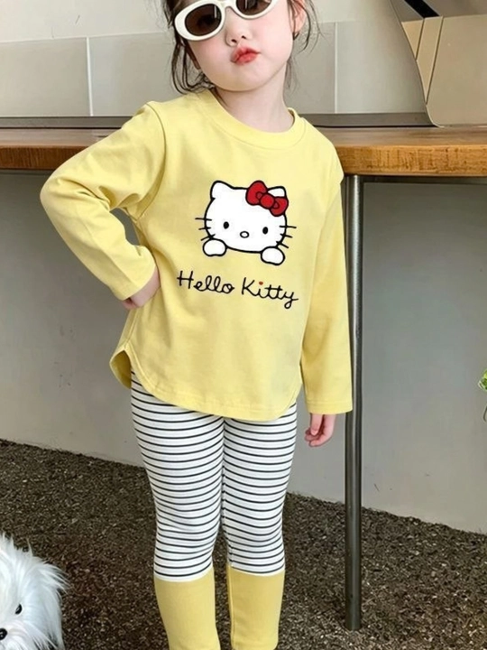 Hello Kitty qizlar uchun sariq kofta va legginsli bolalar kiyim to‘plami