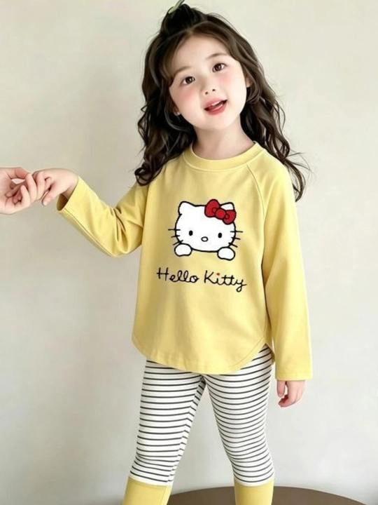 Hello Kitty qizlar uchun sariq kofta va legginsli bolalar kiyim to‘plami