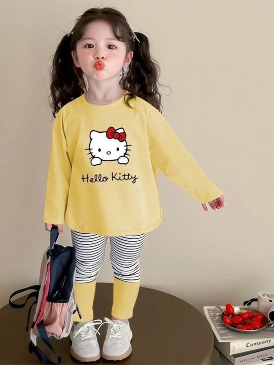 Hello Kitty qizlar uchun sariq kofta va legginsli bolalar kiyim to‘plami