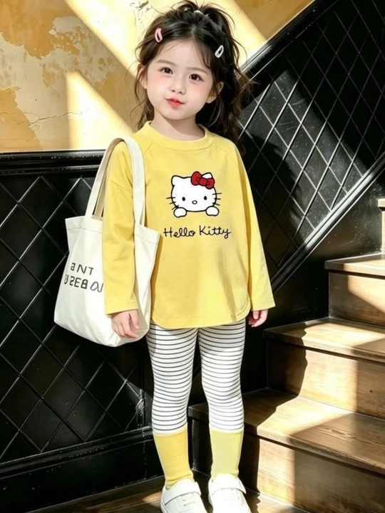 Hello Kitty qizlar uchun sariq kofta va legginsli bolalar kiyim to‘plami