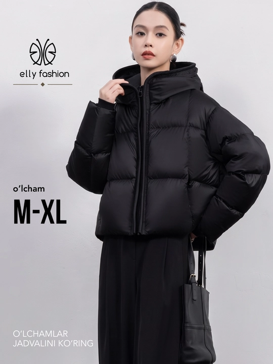 Kurtka ayollar uchun qishki, kalta, kapyushonli, puhovik — ELLY FASHION - 