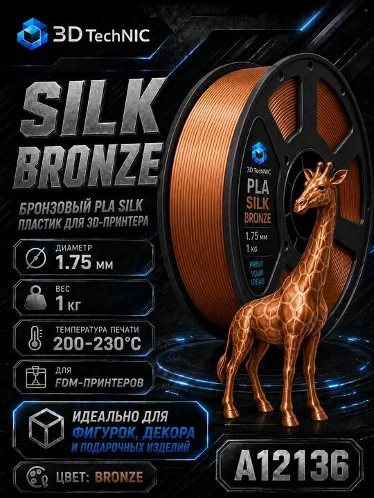 Пластик для 3D принтера, филамент PLA SILK 1.75 мм, 1 кг - 