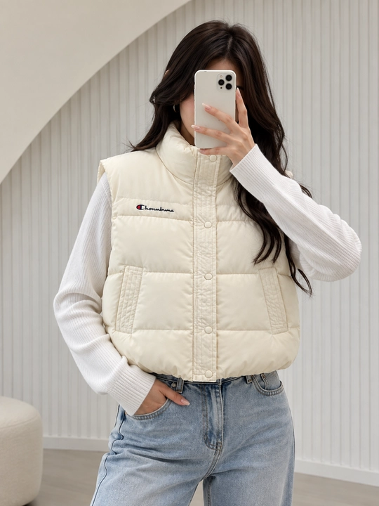 Ayollar uchun puffer jilet, issiq bezrukavka, kalta yengsiz nimcha