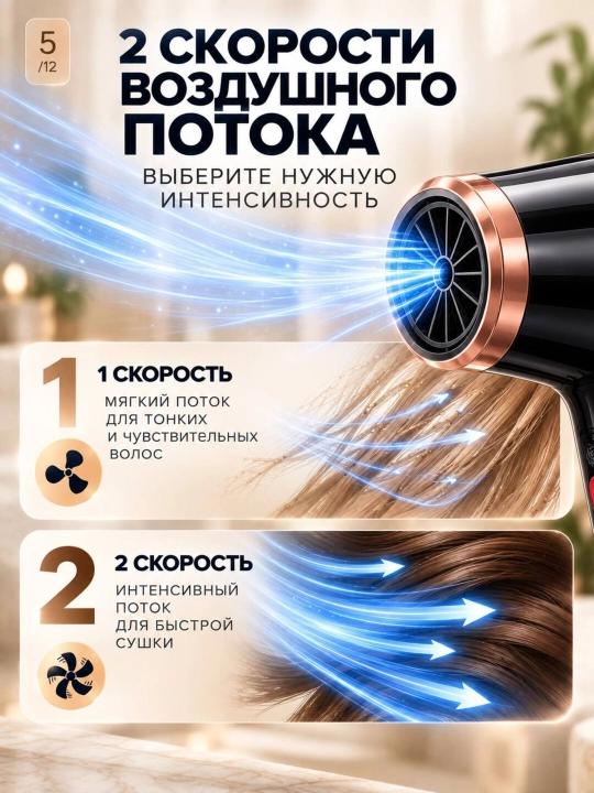 Фен для волос профессиональный PRO, высокая мощность, с насадками