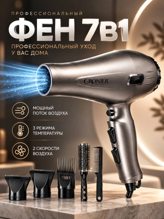 Soch uchun professional fen PRO, yuqori quvvatli, nasadkali - 