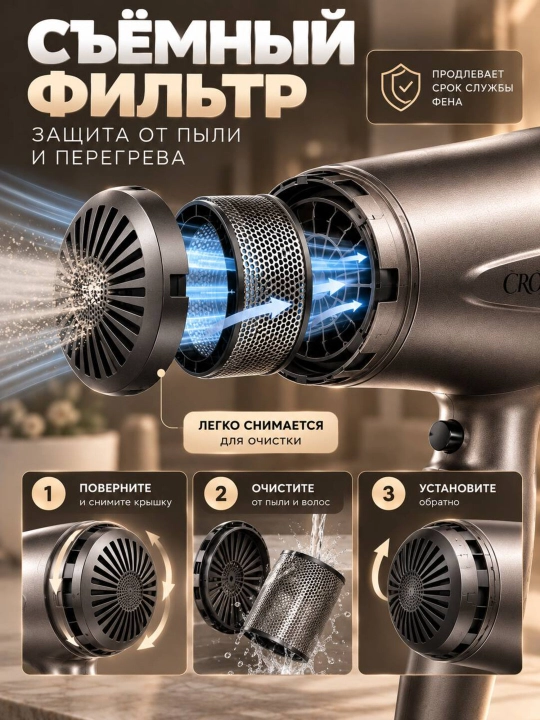 Фен для волос профессиональный PRO, высокая мощность, с насадками