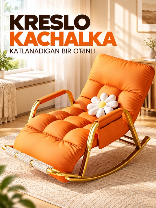 Kreslo kachalka, bir o‘rinli, buklanadigan, yumshoq, uy uchun - 