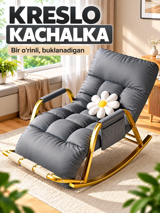 Kreslo kachalka, bir o‘rinli, buklanadigan, yumshoq, uy uchun - 