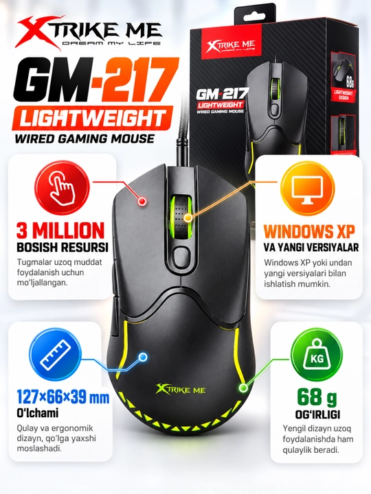 Mышка, игровые мышь RGB XTRIKE ME с чувствительностью от 1200 до 12800 DPI и точный прицел