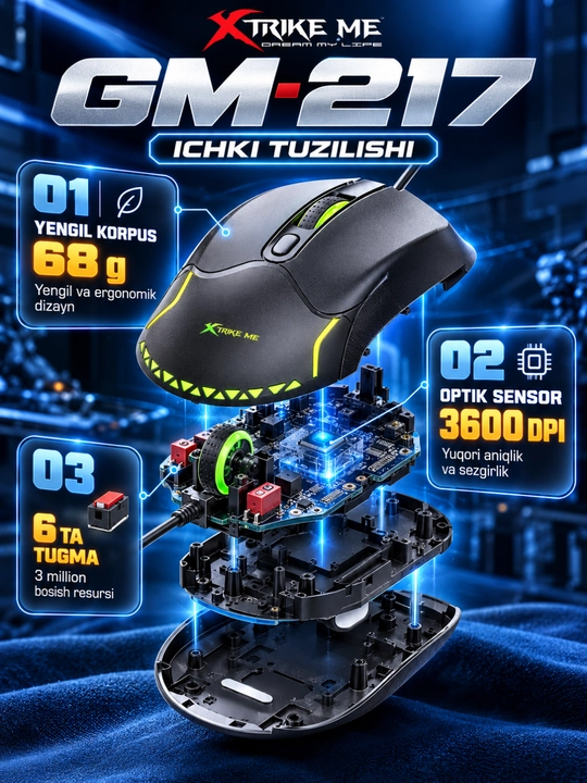 Mышка, игровые мышь RGB XTRIKE ME с чувствительностью от 1200 до 12800 DPI и точный прицел