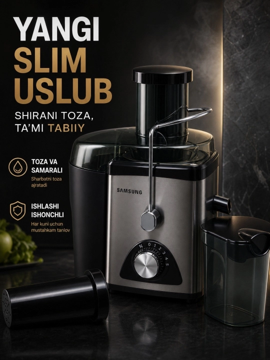 Elektrik sharbat chiqargich, 1000 W, 1 litr idish, 5 tezlik, zanglamas po‘lat filtr