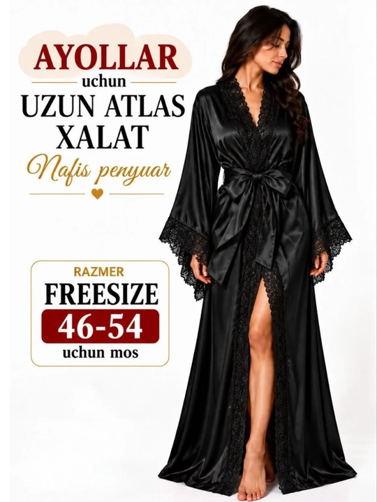 Ayollar xalati, penyuar, tungi xalat, standart o‘lchami 46-54 - 