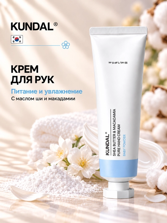 KUNDAL Крем для рук Shea Butter & Macadamia Pure Hand Cream, 50 мл - 