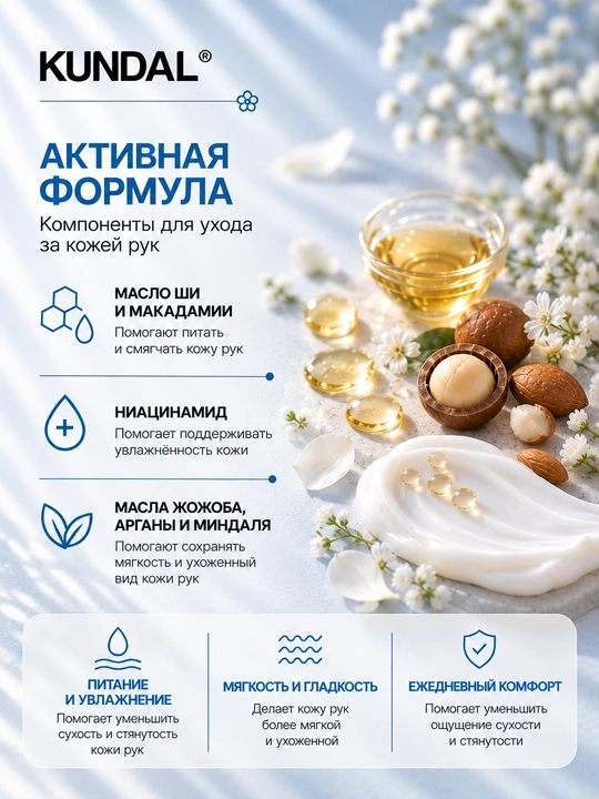 KUNDAL Крем для рук Shea Butter & Macadamia Pure Hand Cream, 50 мл