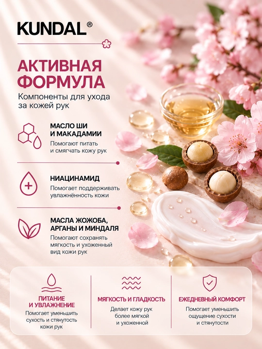 KUNDAL Крем для рук Shea Butter & Macadamia Pure Hand Cream, 50 мл