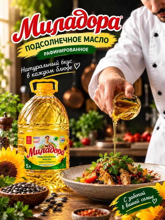 Масло подсолнечное Миладора рафинированное дезодорированное, 5 л