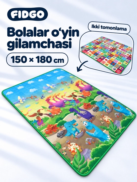 FIDGO bolalar o‘yin gilamchasi, ikki tomonlama, yumshoq, emaklash uchun - 