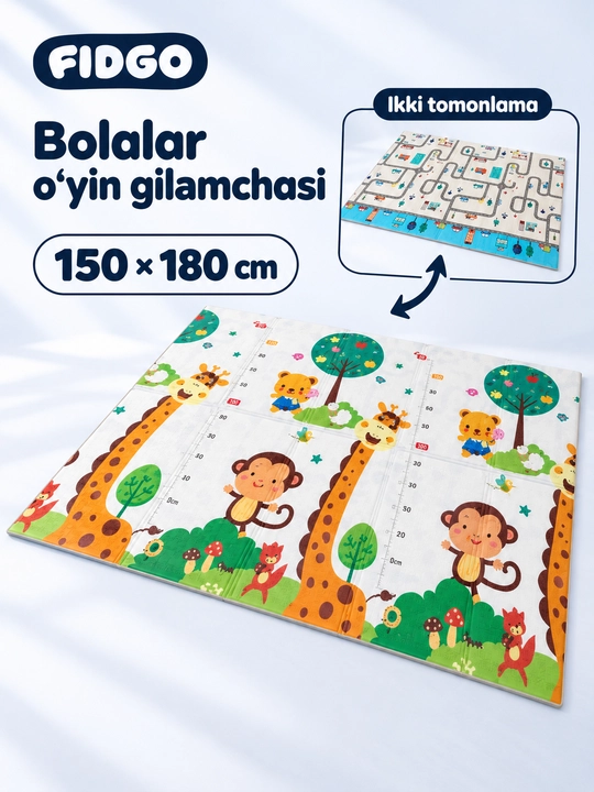 FIDGO bolalar o‘yin gilamchasi, ikki tomonlama, yumshoq, emaklash uchun - 