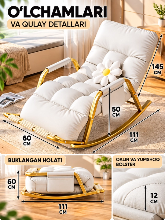 Kreslo kachalka, bir o‘rinli, buklanadigan, yumshoq, uy uchun