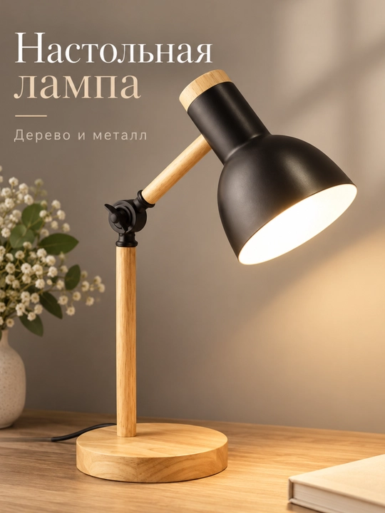 Лампа настольная для чтения и работы, с регулировкой направления света, от сети - 
