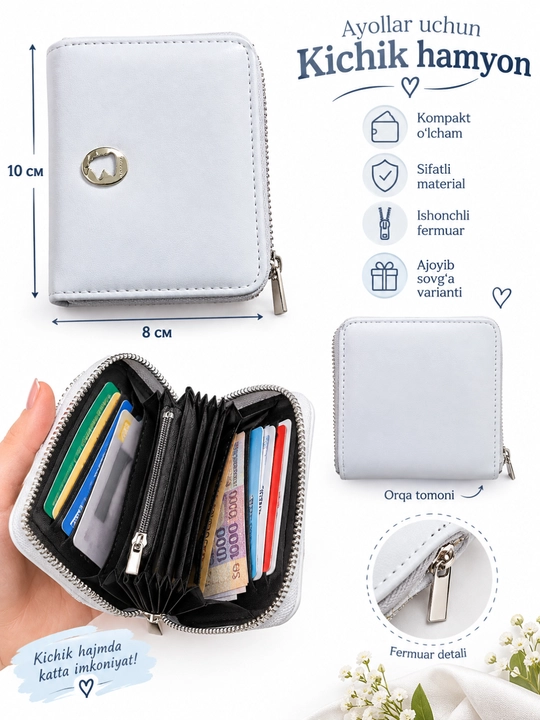 Ayollar uchun zamonaviy kartxolder – bank kartalari uchun hamyon, 10 × 8 sm - 
