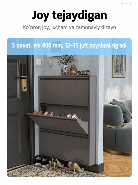 Devor uchun poyabzal shkafi, metall korpusli va ixcham oyoq kiyim javoni