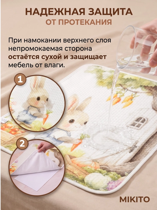 Mikito chaqaloqlar uchun nam o'tkazmaydigan ko'p marta ishlatiladigan pelyonka