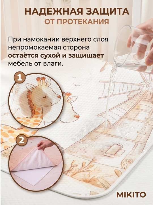 Mikito chaqaloqlar uchun nam o'tkazmaydigan ko'p marta ishlatiladigan pelyonka