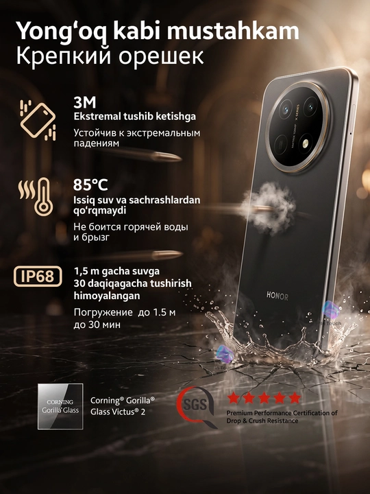 HONOR X9e Pro smartfon, 6/256 8/256 GB telefon, soat, quloqchinlar sov'ga