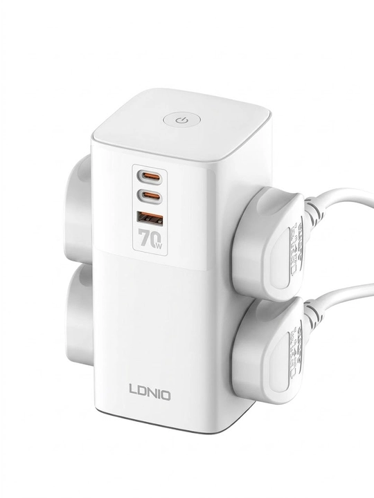 Сетевой фильтр LDNIO SC-4383, GaN 70W зарядка, 4 розетки, 2 Type-C, 1 USB-A, удлинитель
