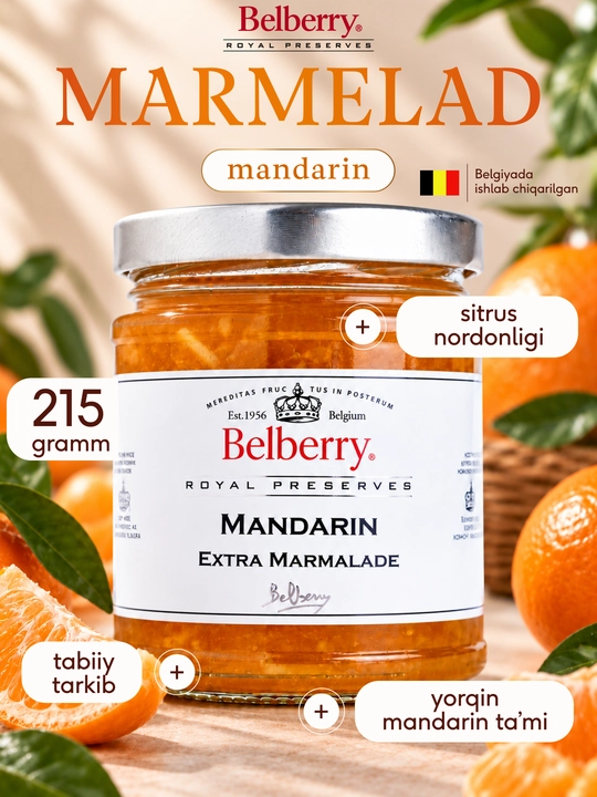 Belberry mandarin marmeladi 215 g belgiya