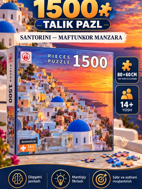 Puzzle pazl 1000 va 1500 bo'lakli, mazayka mozaika, kattalar va bolalar uchun, 9 ta syujet - 