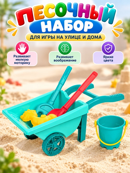 Детская игрушечная тачка — для игр с песком и на прогулке