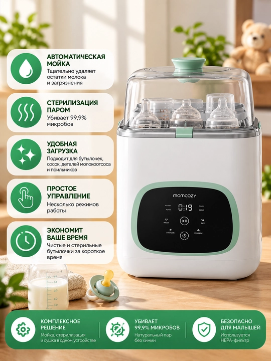 Momcozy BS03 Bottle Washer Clean Pal Pro — avtomatik yuvish va sterilizatsiya - 