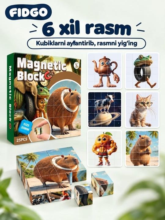 Magnitli konstruktor va kubik-pazl FIDGO, 25–200 ta detal