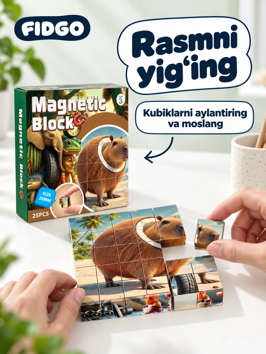 Magnitli konstruktor va kubik-pazl FIDGO, 25–200 ta detal