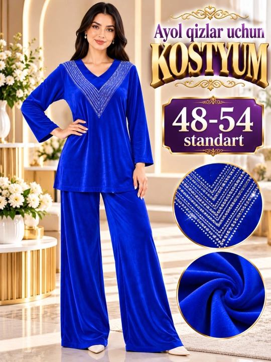 Ayollar va qizlar uchun kuzgi ko‘ylak-kostyum, standart o‘lcham 48-54