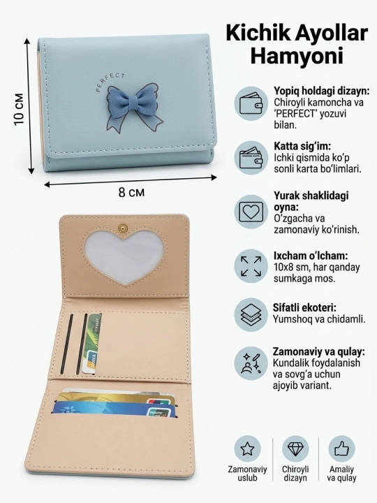 Ayollar uchun zamonaviy va nafis portmone – kartalar va pul uchun hamyon - 