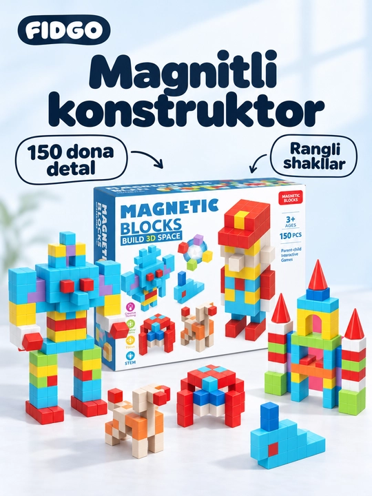Magnitli konstruktor va kubik-pazl FIDGO, 25–200 ta detal - 