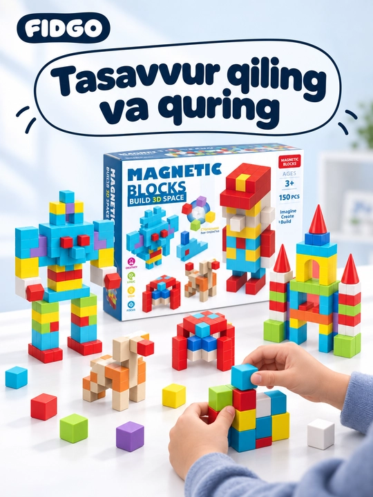 Magnitli konstruktor va kubik-pazl FIDGO, 25–200 ta detal
