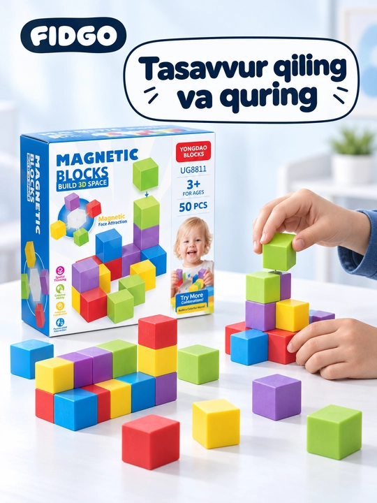 Magnitli konstruktor va kubik-pazl FIDGO, 25–200 ta detal