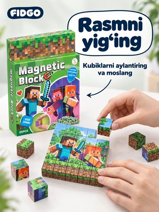 Magnitli konstruktor va kubik-pazl FIDGO, 25–200 ta detal