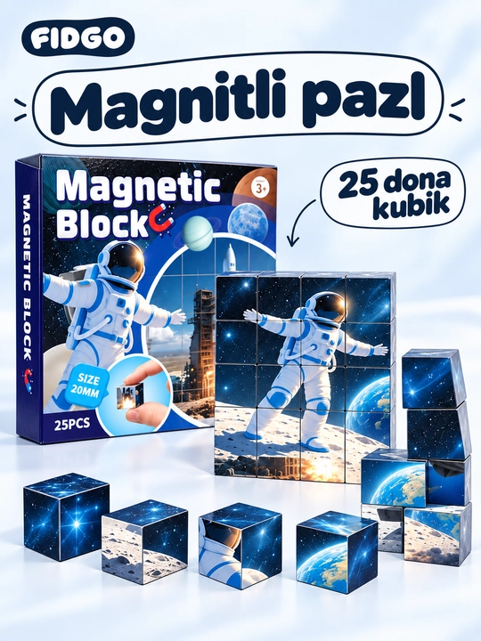 Magnitli konstruktor va kubik-pazl FIDGO, 25–200 ta detal - 