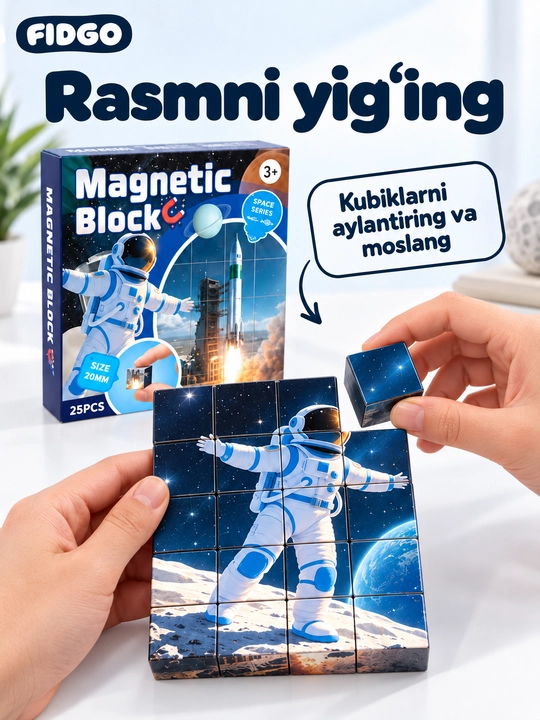 Magnitli konstruktor va kubik-pazl FIDGO, 25–200 ta detal