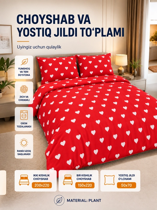 Ikki kishilik va bir kishilik choyshab va yostiq jildi - 
