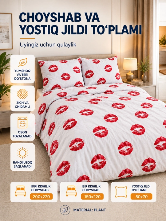 Ikki kishilik va bir kishilik choyshab va yostiq jildi - 